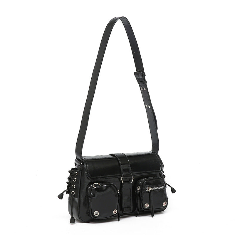 Edgy Multi-Pocket Cargo Flap Shoulder Bag