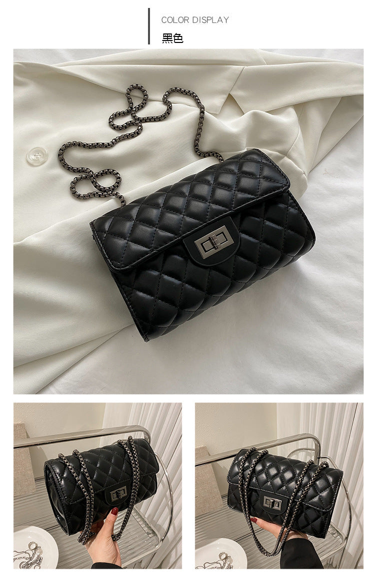 Classic Quilted Flap Shoulder Bag with Metallic Chain Strap