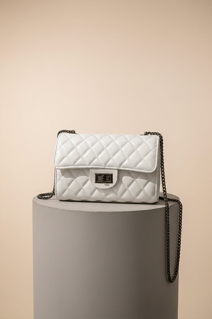 Classic Quilted Flap Shoulder Bag with Metallic Chain Strap