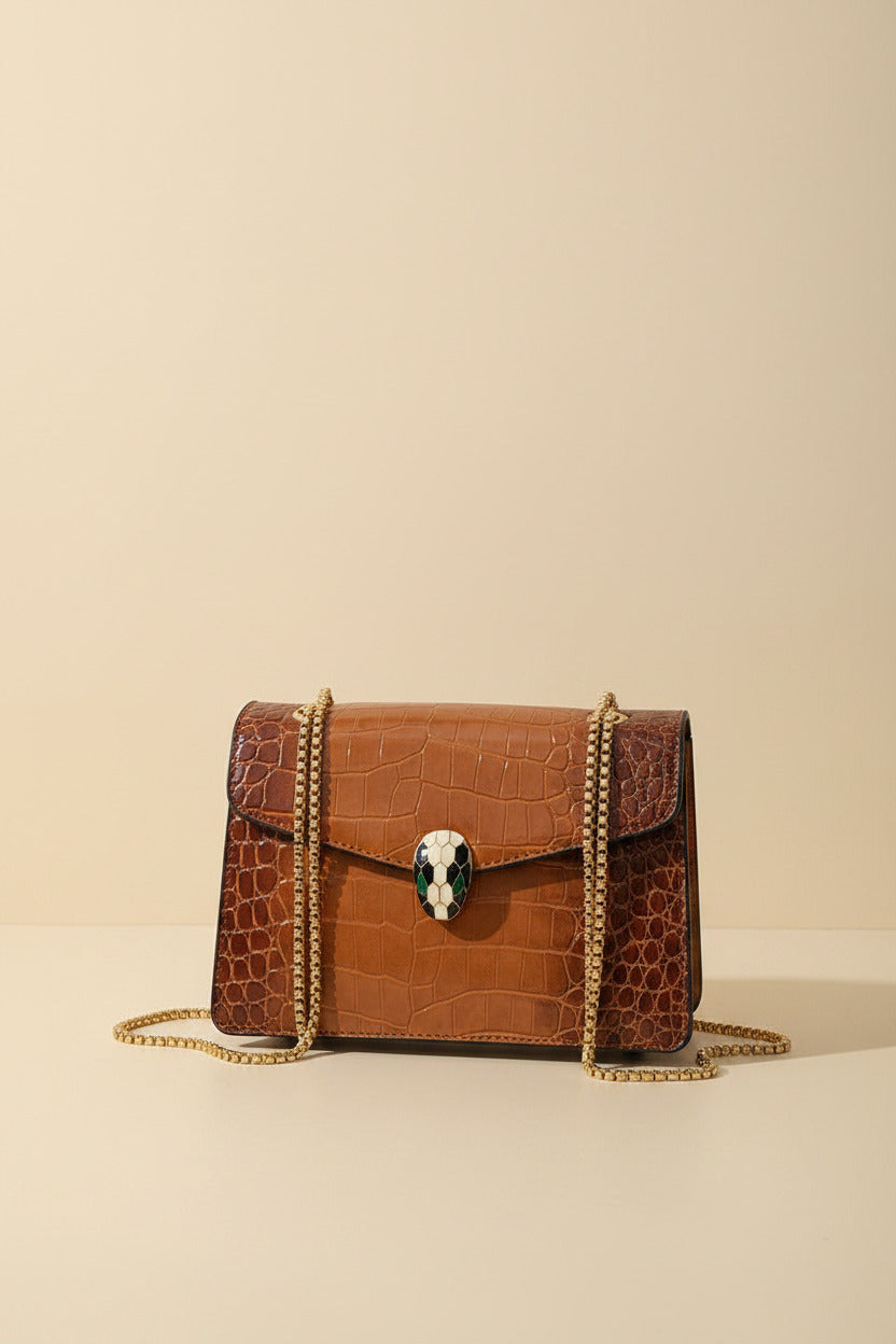 Elegant Croc-Embossed Snakehead Chain Shoulder Bag
