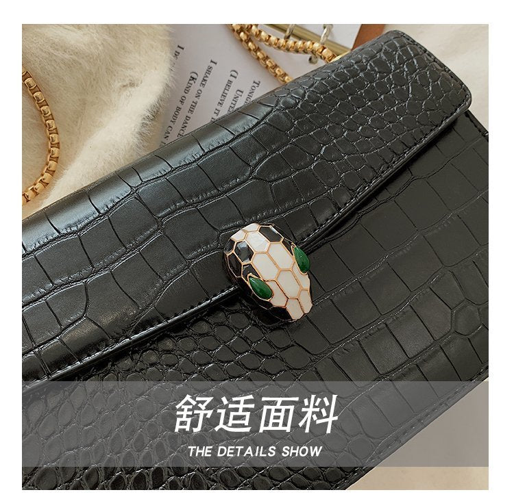 Luxe Croc-Embossed Snakehead Chain Crossbody Bag