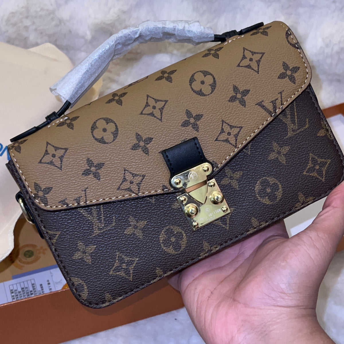 Classic Monogram Structured Flap Handbag with Gold-Tone Hardware