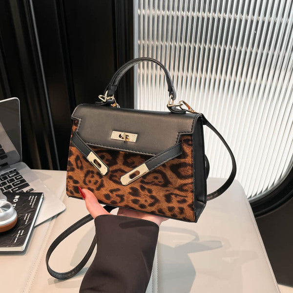 Chic Leopard-Print Flap Top-Handle Bag