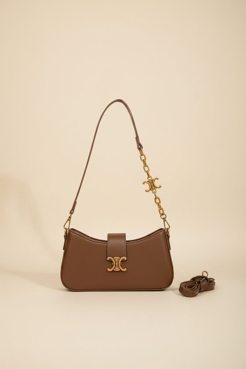Chic Triomphe Clasp Shoulder Bag with Chain & Belt Straps