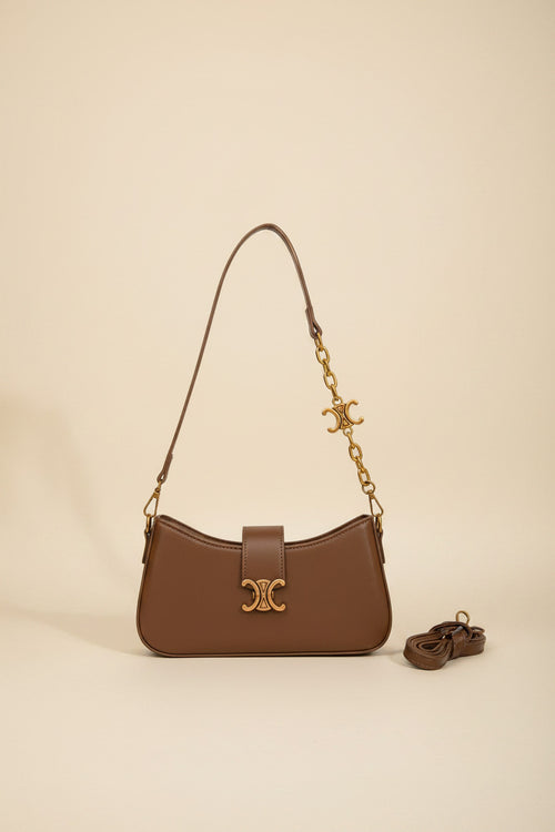 Chic Triomphe Clasp Shoulder Bag with Chain & Belt Straps