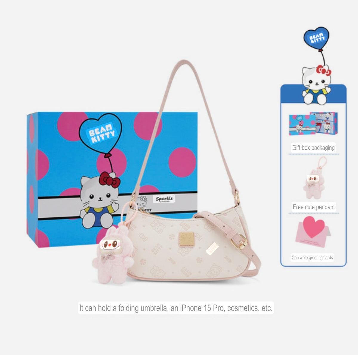 Beam Kitty Crescent Shoulder Bag with Pendant