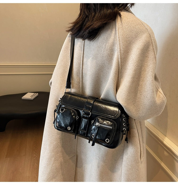 Edgy Multi-Pocket Cargo Flap Shoulder Bag
