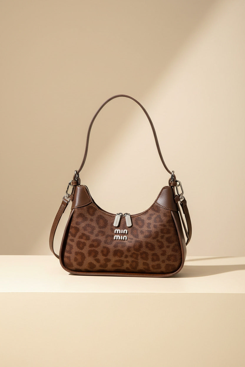 Chic Leopard Print Crescent Hobo Bag with Dual Straps