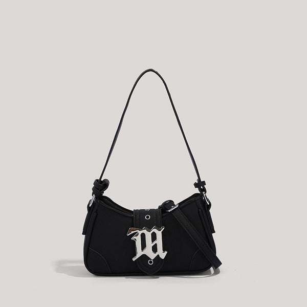 Gothic "M" Monogram Crescent Shoulder Bag with Dual Straps