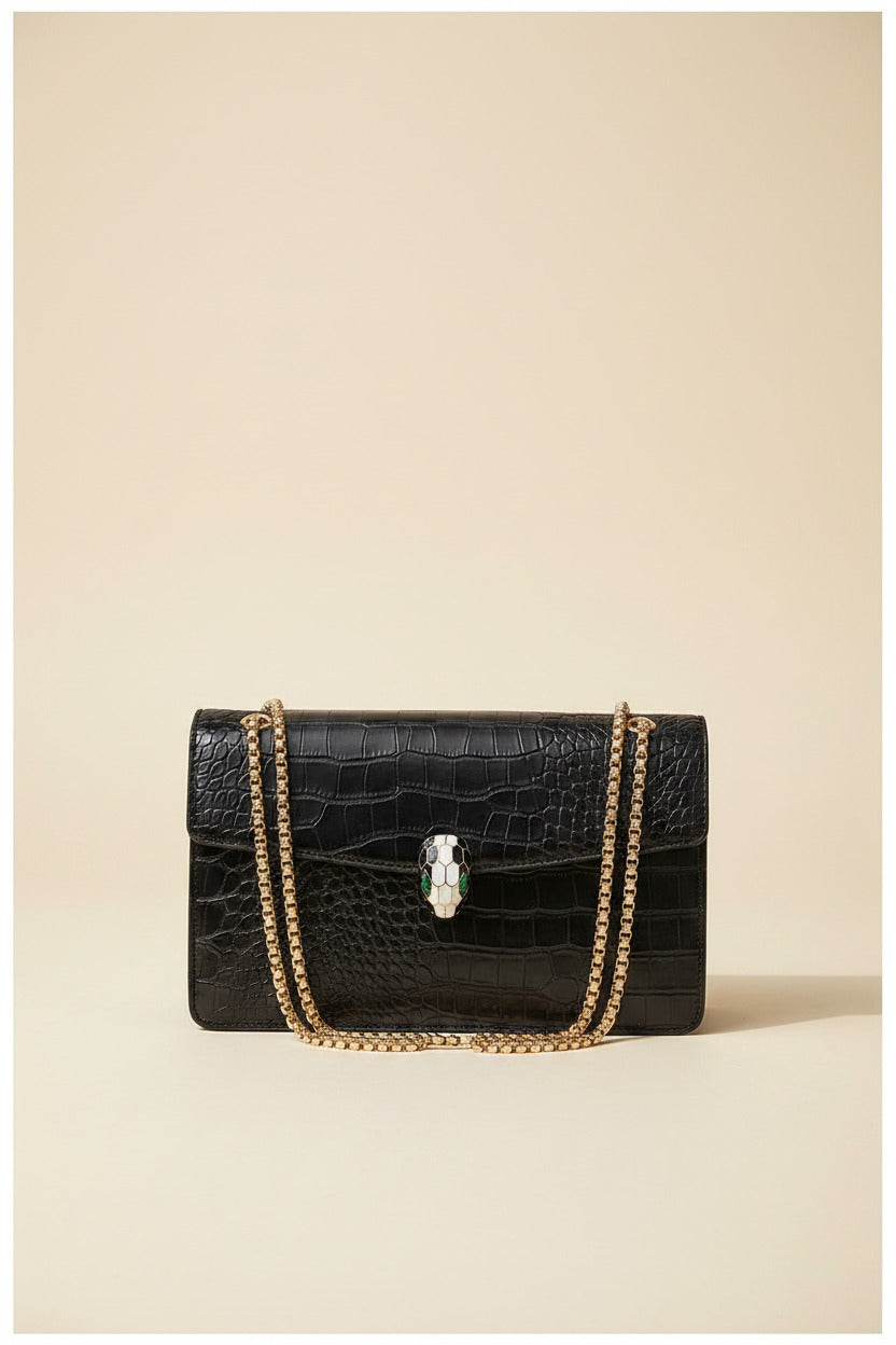 Luxe Croc-Embossed Snakehead Chain Crossbody Bag
