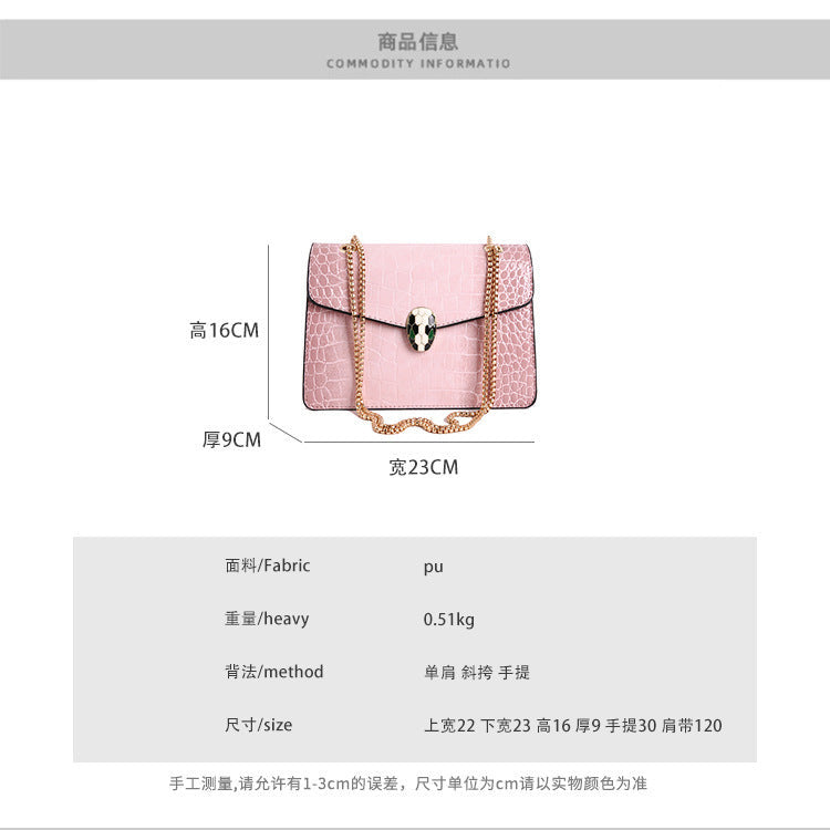 Elegant Croc-Embossed Snakehead Chain Shoulder Bag