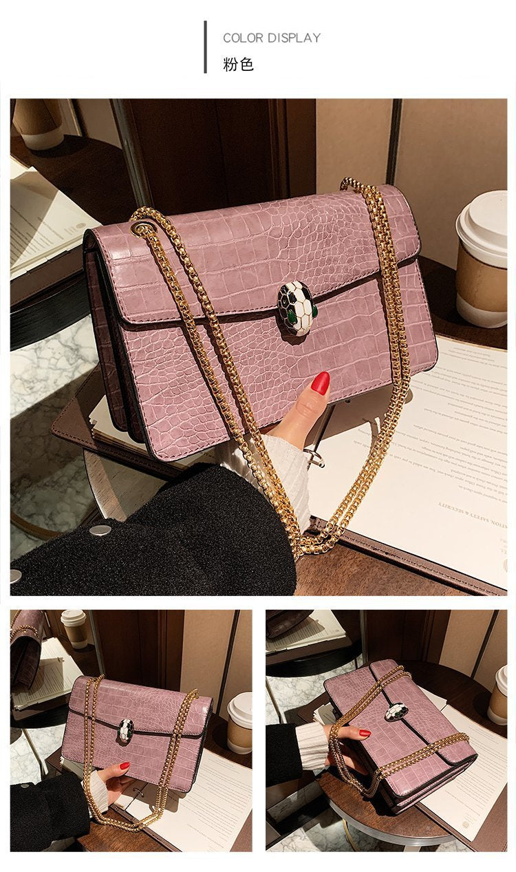 Luxe Croc-Embossed Snakehead Chain Crossbody Bag