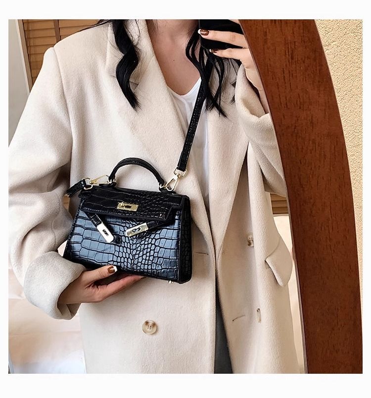 Luxury Crocodile-Embossed Top-Handle Flap Bag with Twist-Lock Hardware