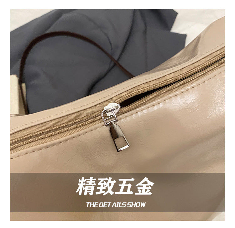 Slouchy Zipper Pocket Hobo Shoulder Bag with Contrast Trim