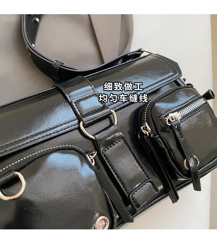Edgy Multi-Pocket Cargo Flap Shoulder Bag
