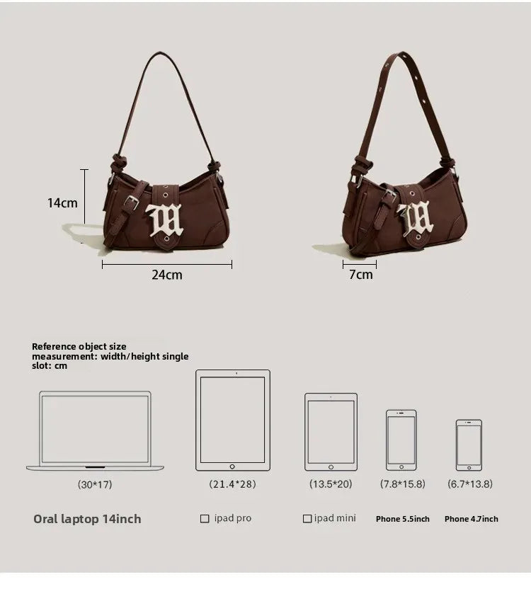 Gothic "M" Monogram Crescent Shoulder Bag with Dual Straps
