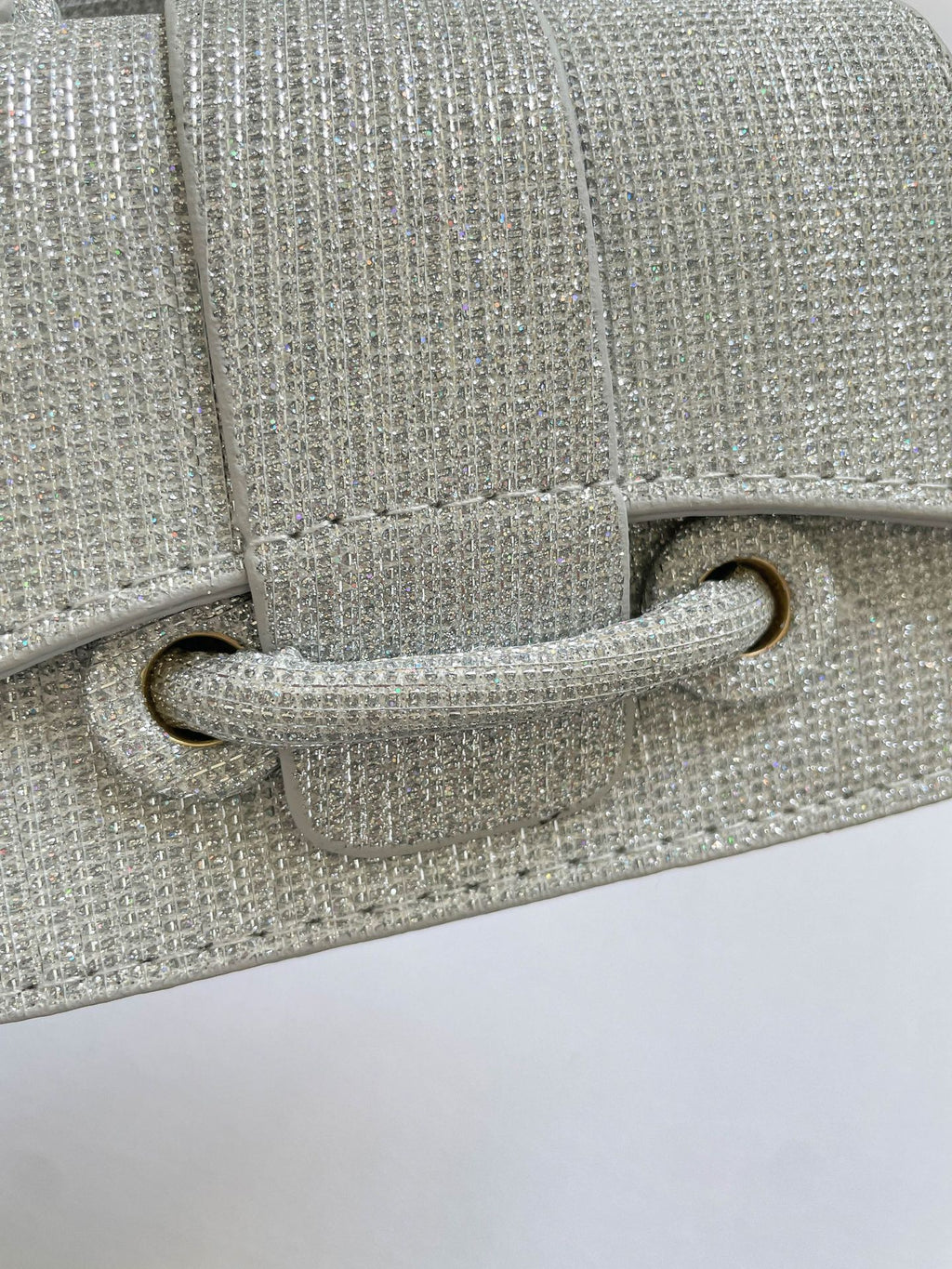 Sparkling Mini Textured Leather Top-Handle Bag – Micro Crossbody Purse with Belt Buckle Accent