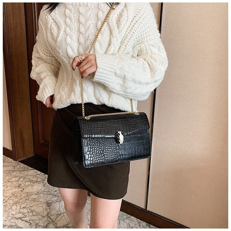 Luxe Croc-Embossed Snakehead Chain Crossbody Bag