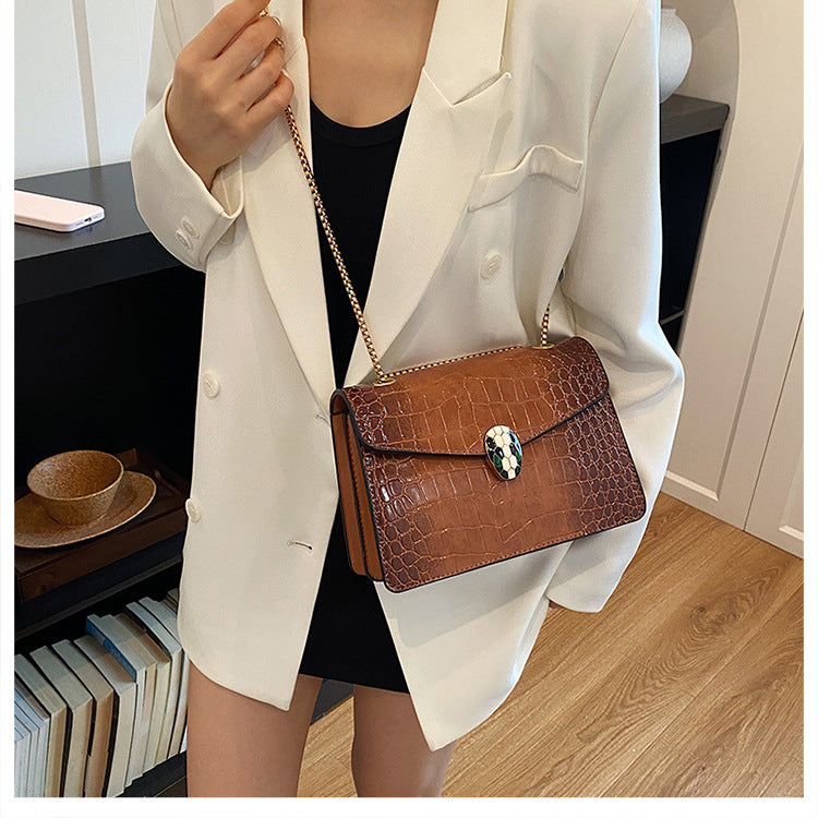 Elegant Croc-Embossed Snakehead Chain Shoulder Bag