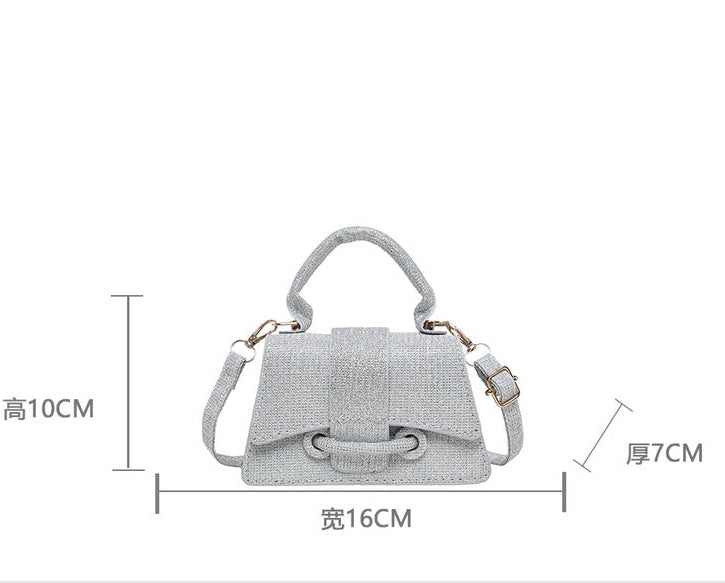 Sparkling Mini Textured Leather Top-Handle Bag – Micro Crossbody Purse with Belt Buckle Accent