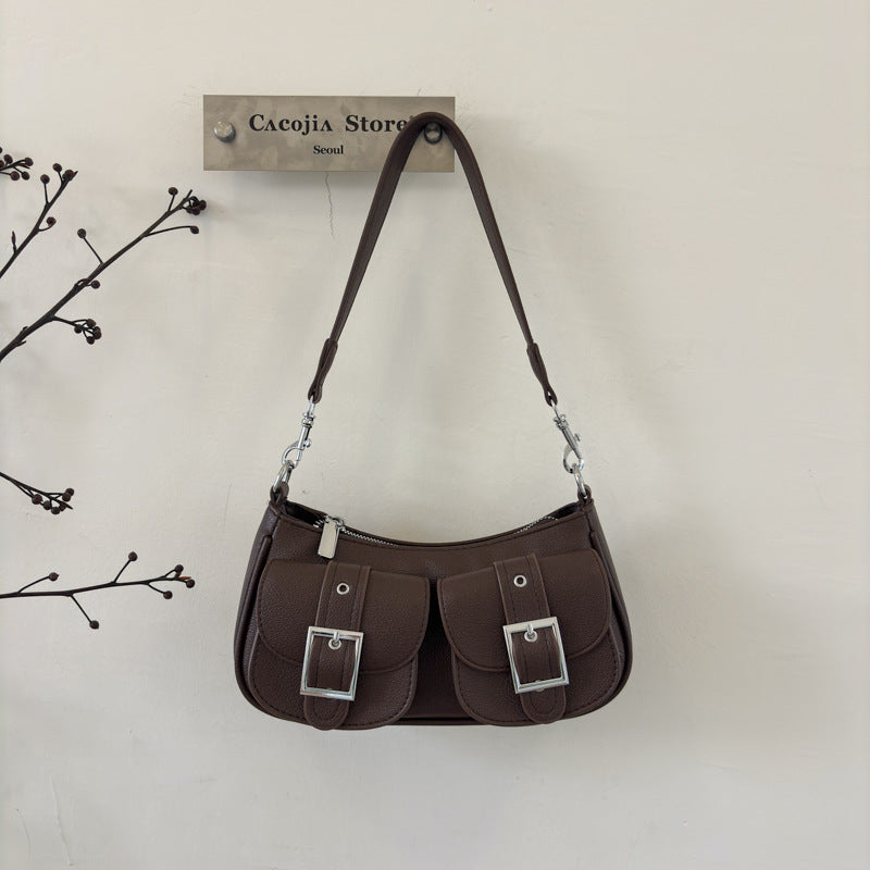 Buckle Pocket Crescent Shoulder Bag