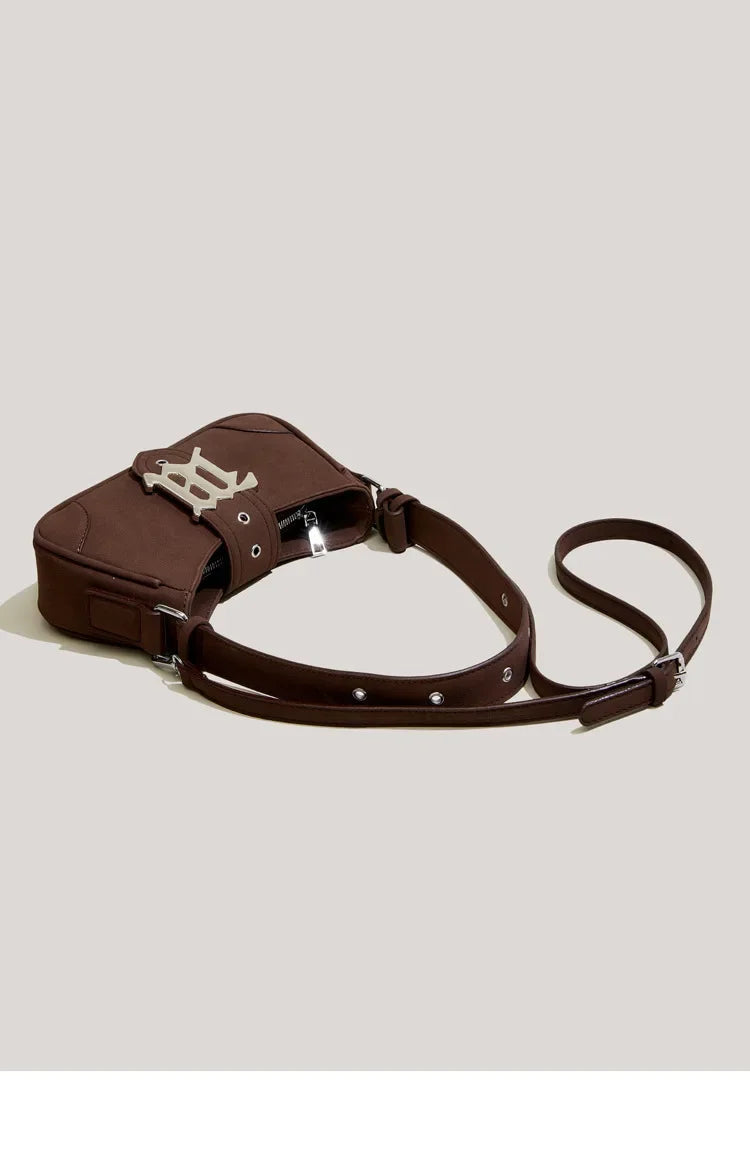 Gothic "M" Monogram Crescent Shoulder Bag with Dual Straps