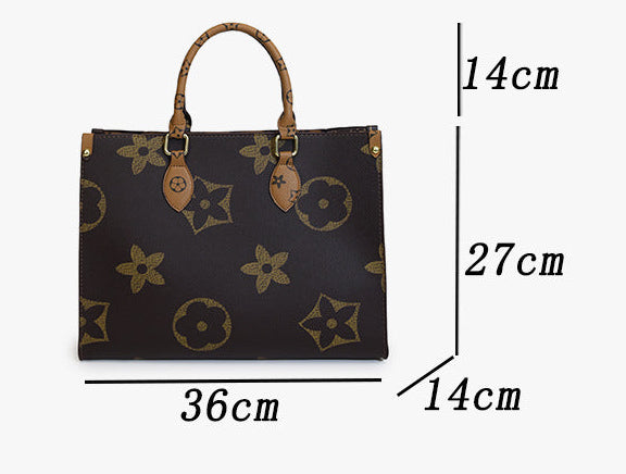 Vintage Monogram Print Structured Tote Bag – Large Capacity Top-Handle Shoulder Purse