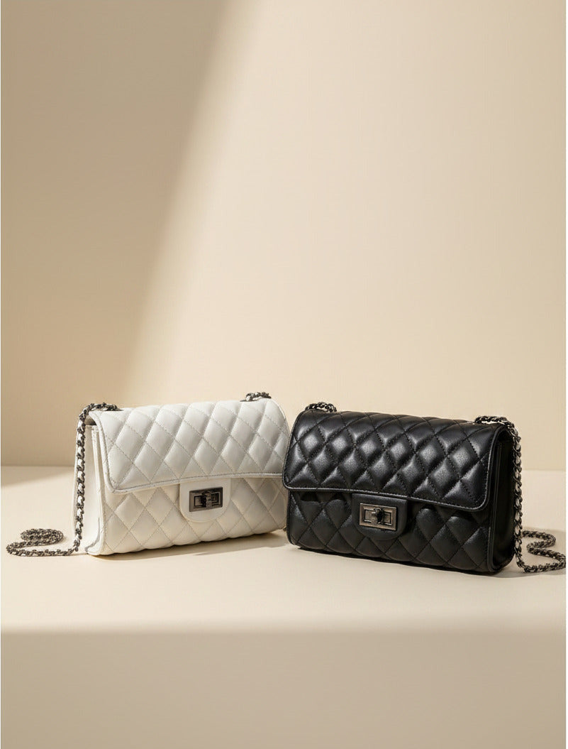 Classic Quilted Flap Shoulder Bag with Metallic Chain Strap