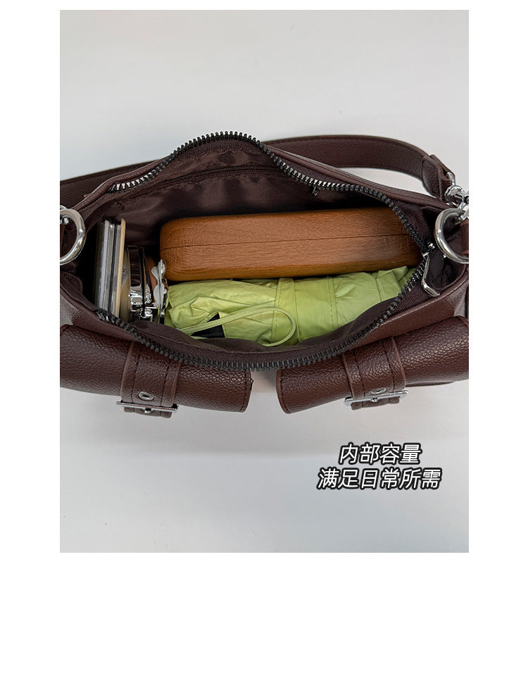 Buckle Pocket Crescent Shoulder Bag