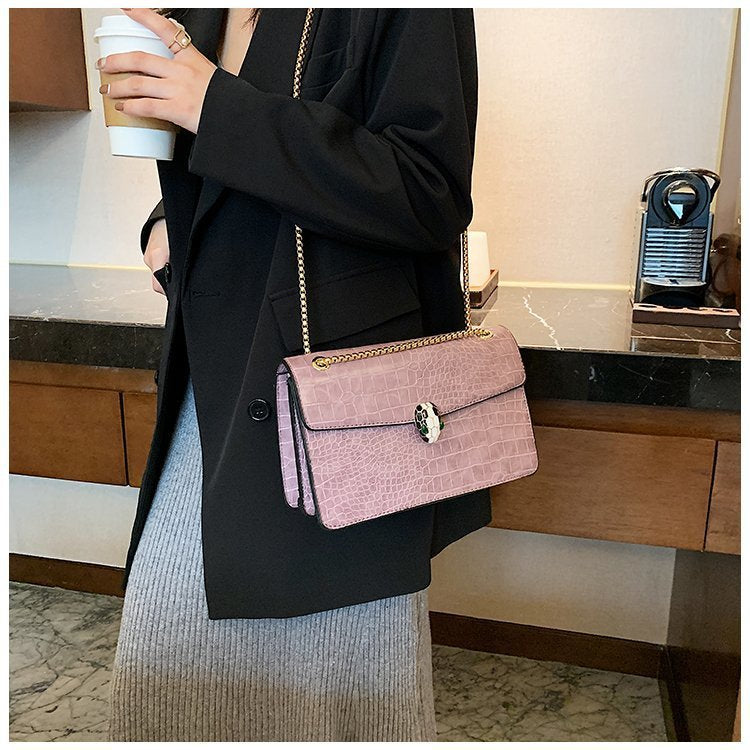 Luxe Croc-Embossed Snakehead Chain Crossbody Bag