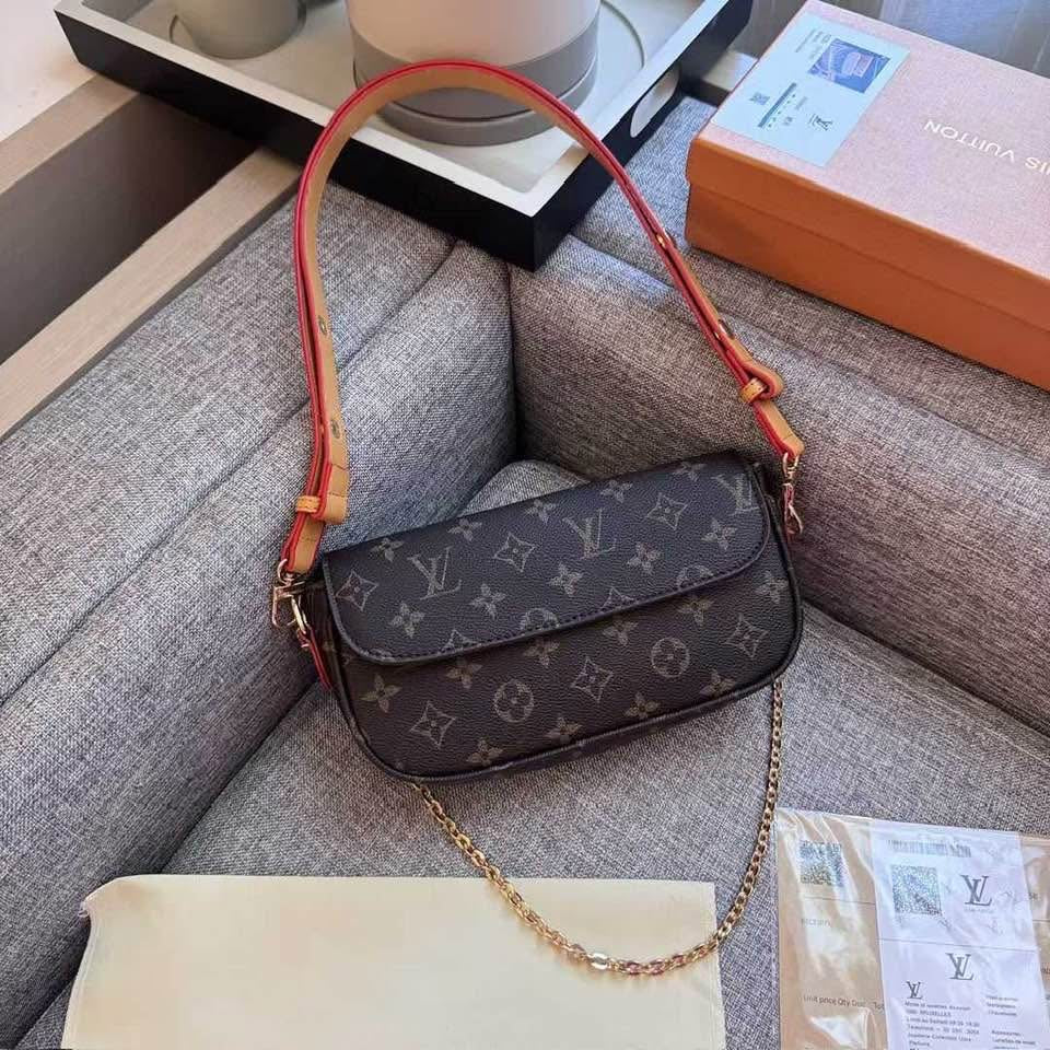 Monogram Flap Shoulder Bag with Chain & Leather Strap