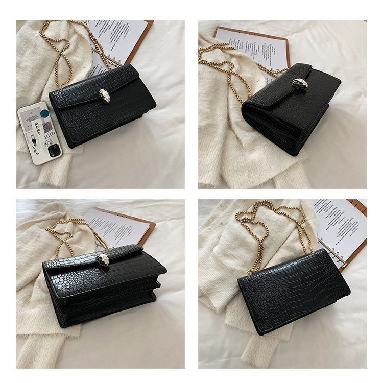 Luxe Croc-Embossed Snakehead Chain Crossbody Bag