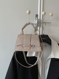 Sparkling Mini Textured Leather Top-Handle Bag – Micro Crossbody Purse with Belt Buckle Accent