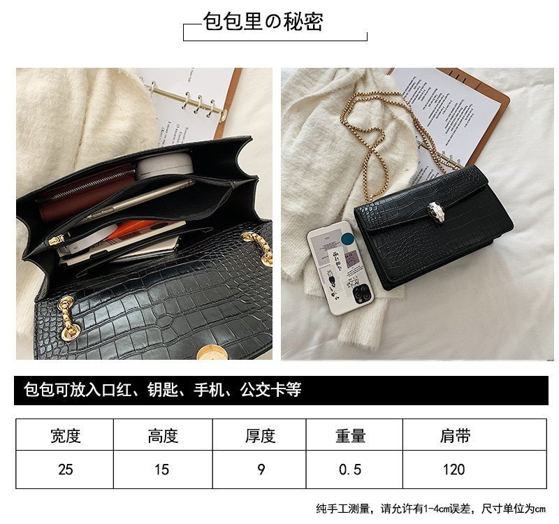 Luxe Croc-Embossed Snakehead Chain Crossbody Bag