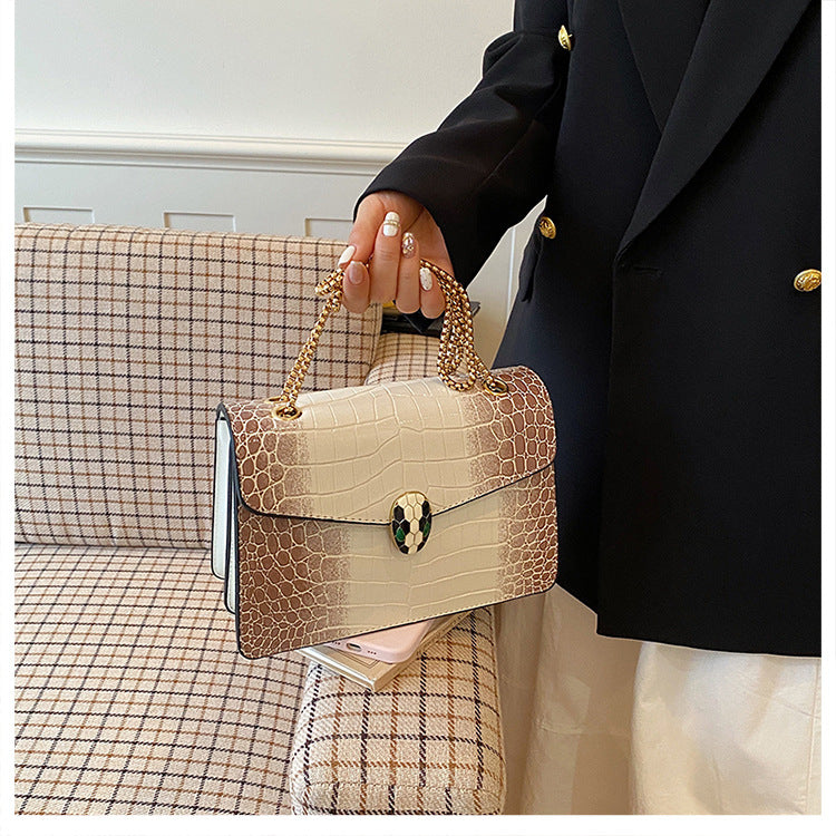 Elegant Croc-Embossed Snakehead Chain Shoulder Bag