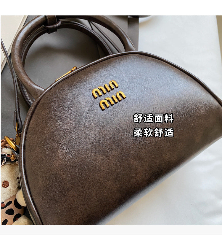Vintage Dome Top-Handle Bag with Cute Bear Keychain