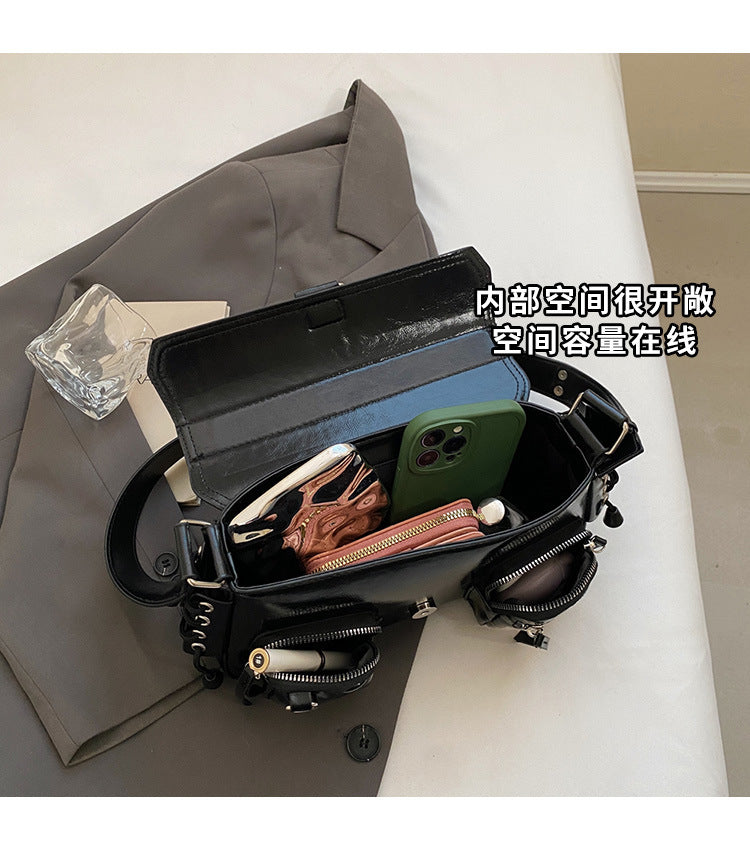 Edgy Multi-Pocket Cargo Flap Shoulder Bag
