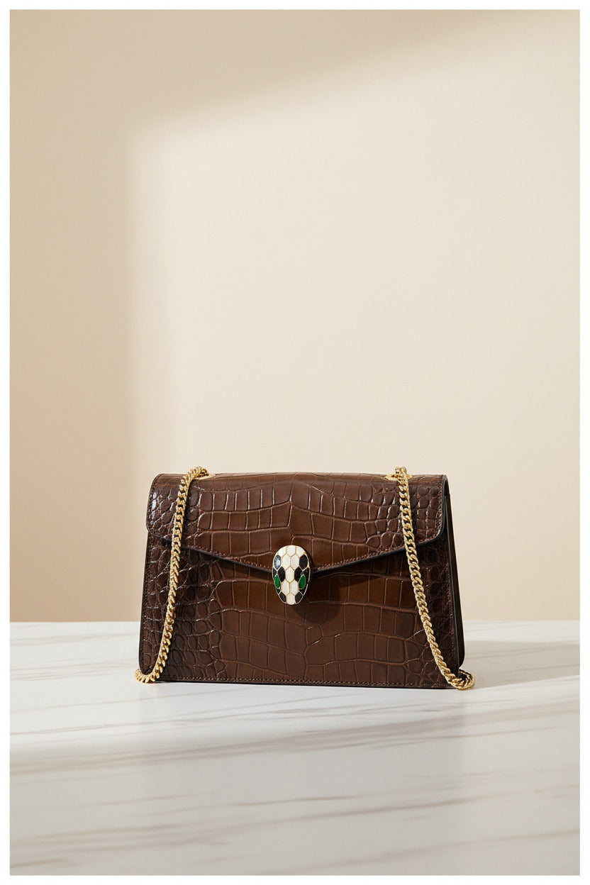 Elegant Croc-Embossed Snakehead Chain Shoulder Bag