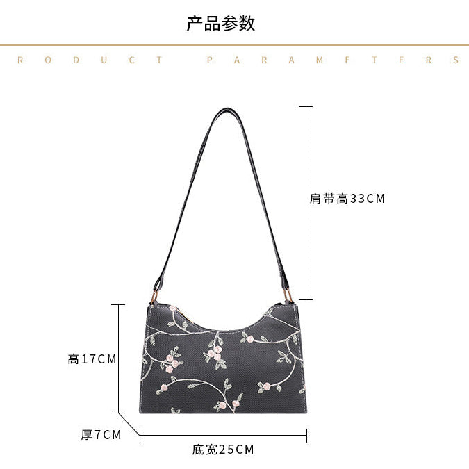 Vintage Mesh Vine & Floral Shoulder Bag – Cream White
