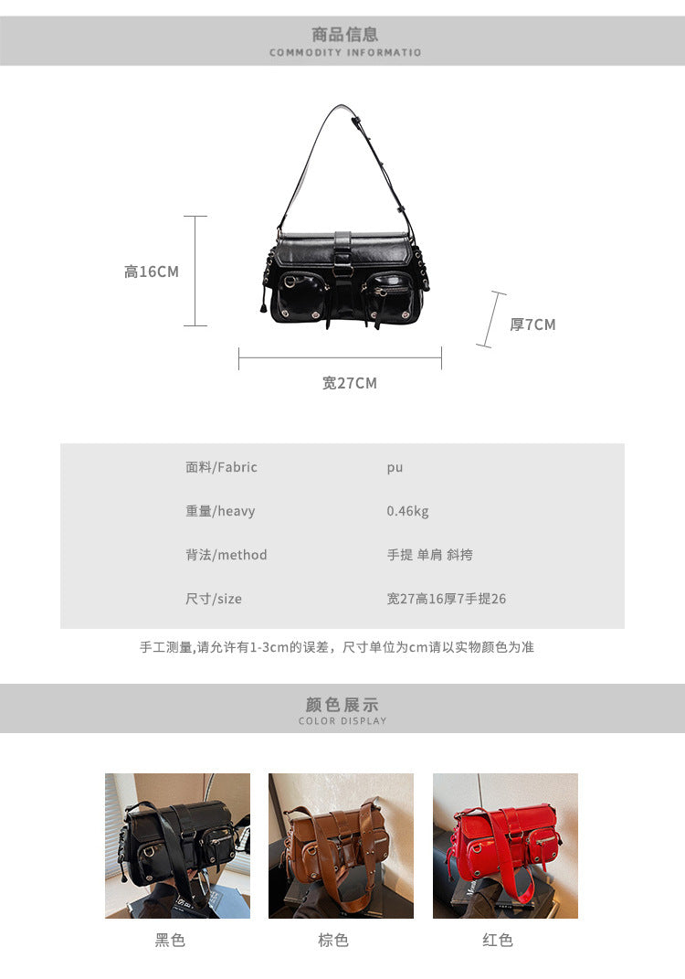 Edgy Multi-Pocket Cargo Flap Shoulder Bag