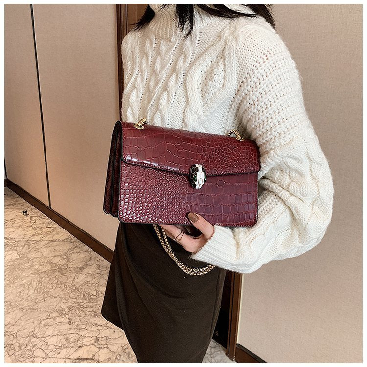 Luxe Croc-Embossed Snakehead Chain Crossbody Bag