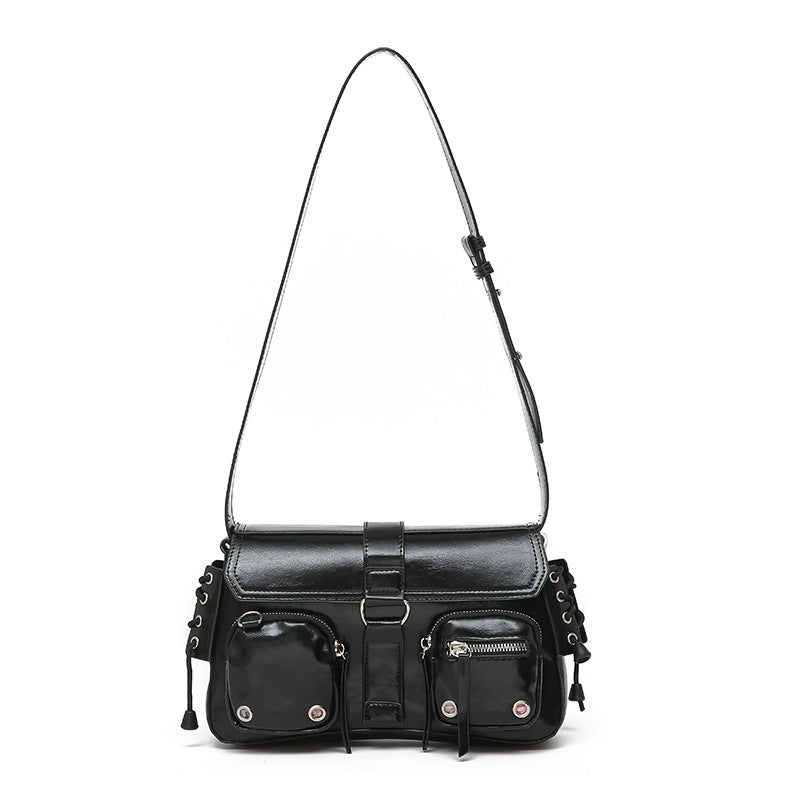 Edgy Multi-Pocket Cargo Flap Shoulder Bag