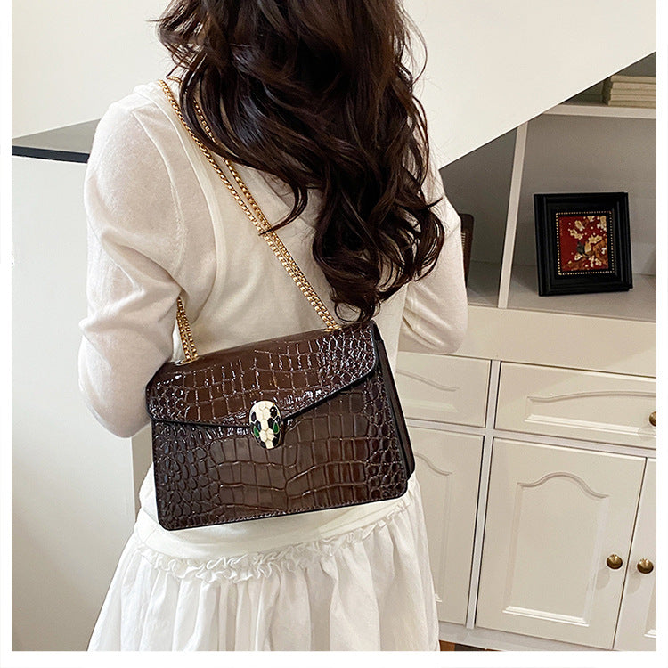 Elegant Croc-Embossed Snakehead Chain Shoulder Bag
