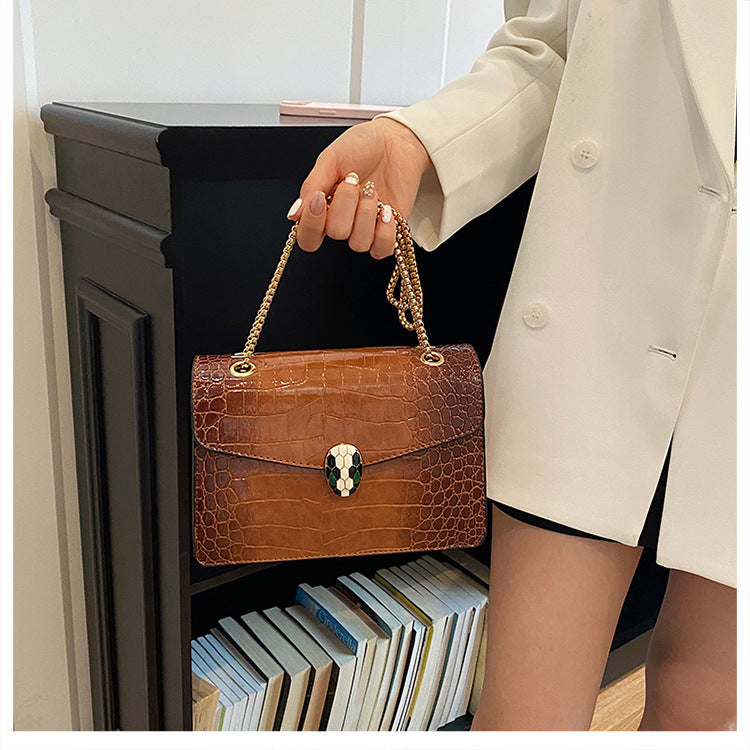 Elegant Croc-Embossed Snakehead Chain Shoulder Bag