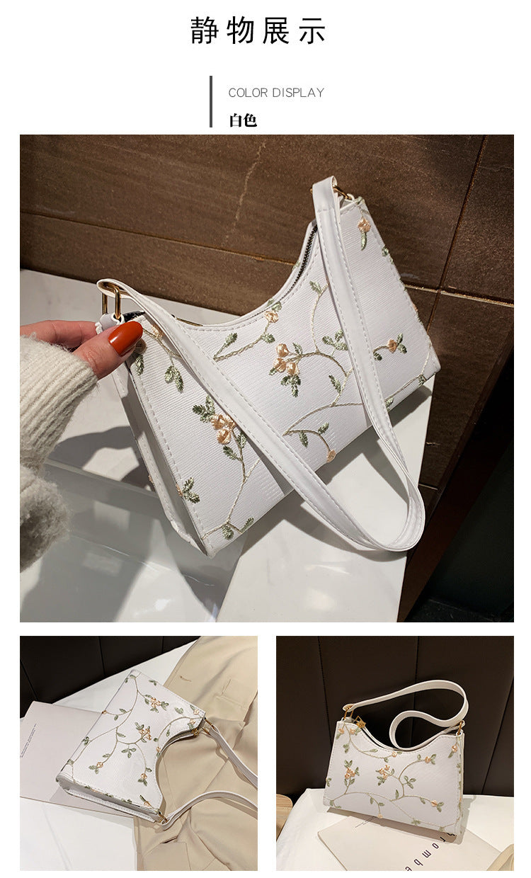 Vintage Mesh Vine & Floral Shoulder Bag – Cream White