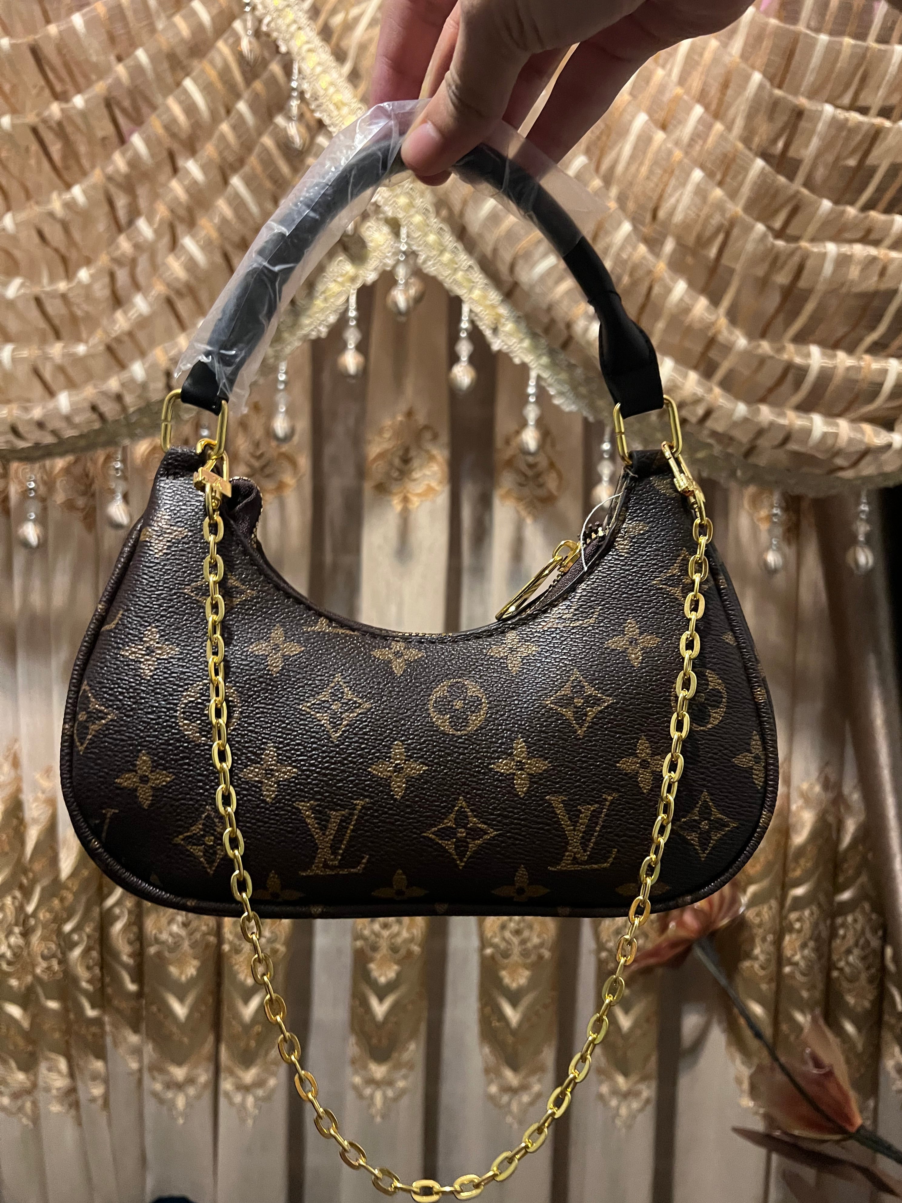 Classic Monogram Crescent Hobo Bag with Chain Accent (BOX AND DUST BAG INCLUDED)