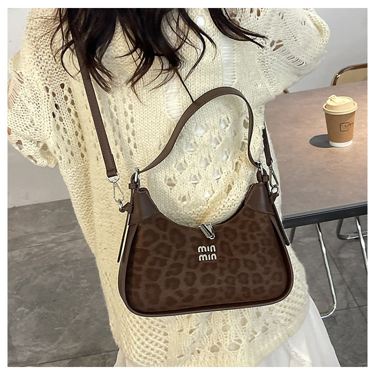 Chic Leopard Print Crescent Hobo Bag with Dual Straps