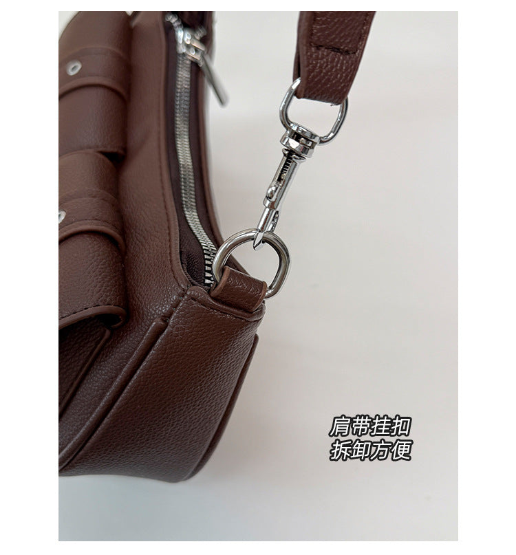 Buckle Pocket Crescent Shoulder Bag