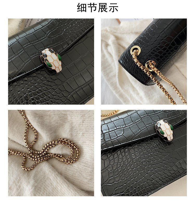 Luxe Croc-Embossed Snakehead Chain Crossbody Bag
