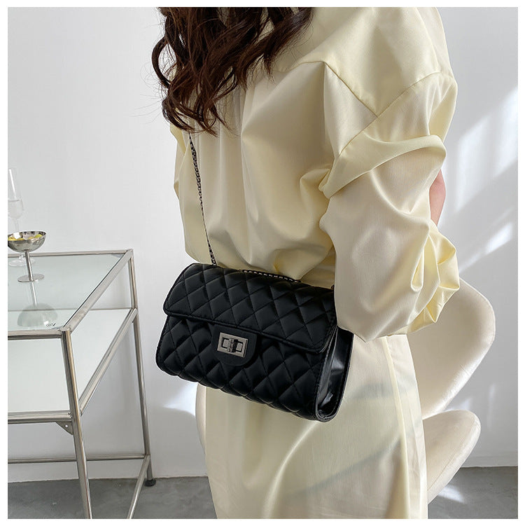 Classic Quilted Flap Shoulder Bag with Metallic Chain Strap